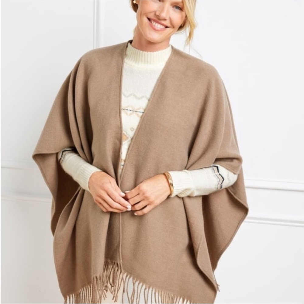 Talbots Plus Tan Shawl with Fringe